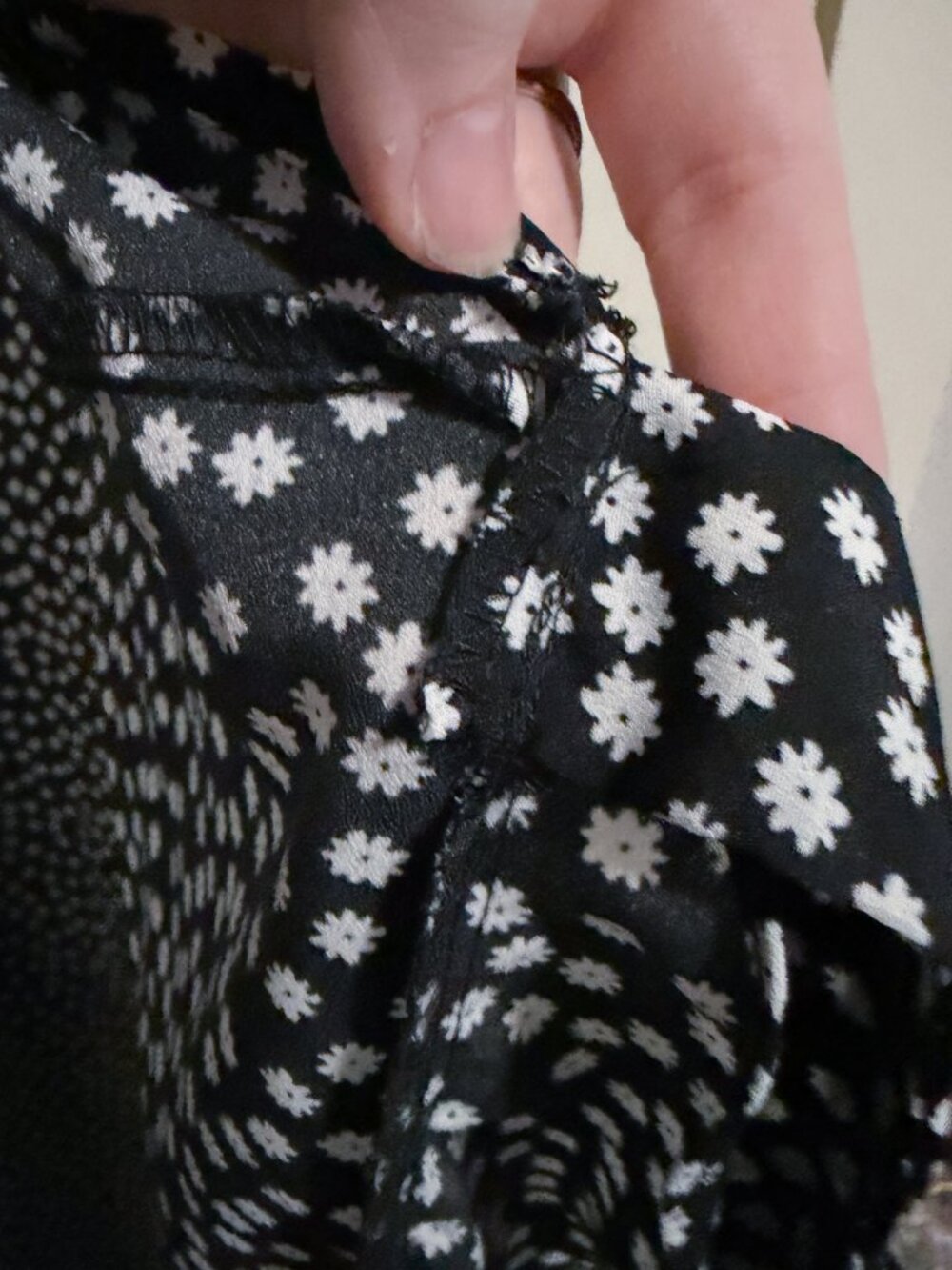 0X/1X Black & White Micro Floral Print Wrap Midi Dress - V-Neck + Split Sleeves - Picture 12 of 13